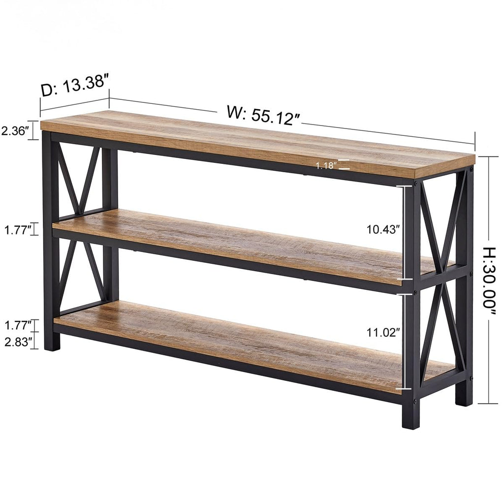 55" Console Table, 3 Tier Farmhouse Narrow Sofa Table, Rustic Oak