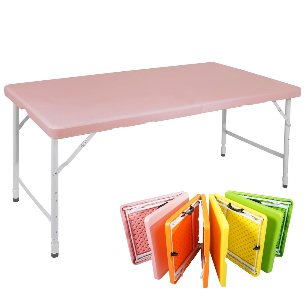 4 FT Folding Table with Carry Handle, Portable Fold-in-Half Plastic Table, Rectangle Foldable Table for