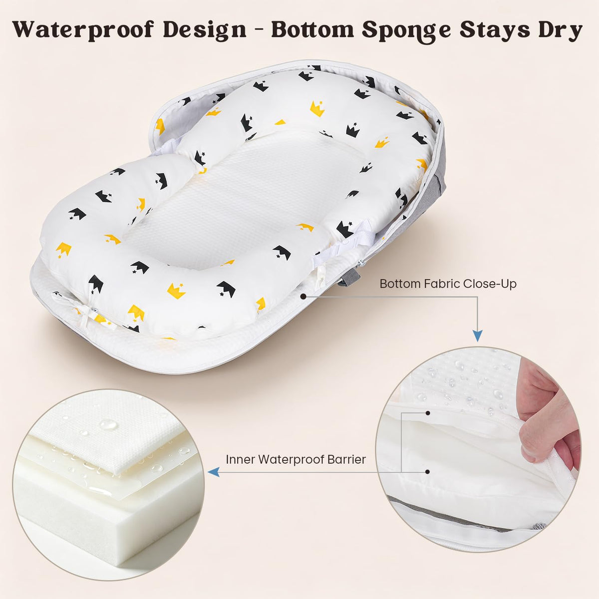 In-1 Baby Lounger for Newborns 0-24 Months, Portable & Foldable