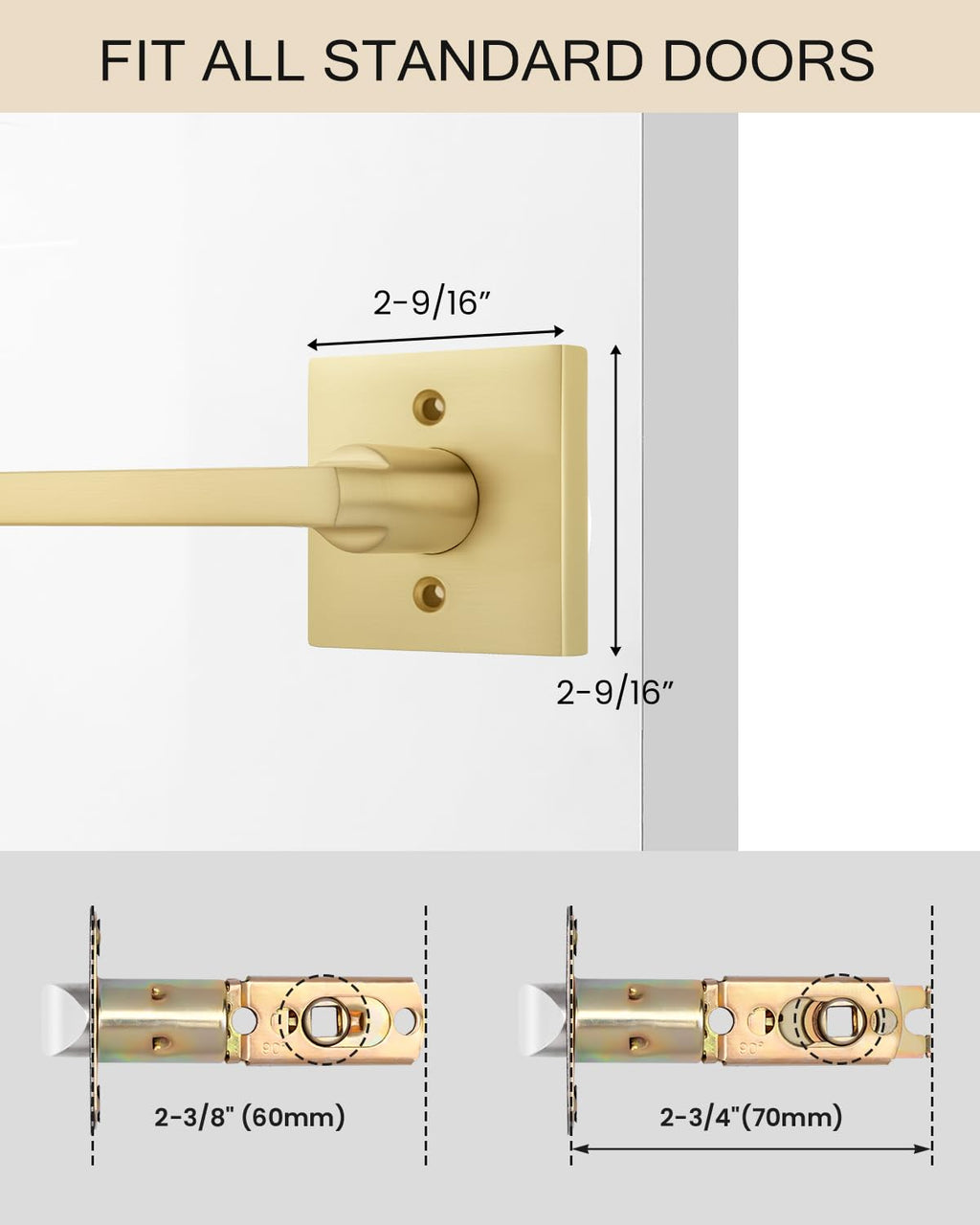 Brushed Gold Door Handles Interior Dummy Door Handles, 3 Pack/6 Pcs