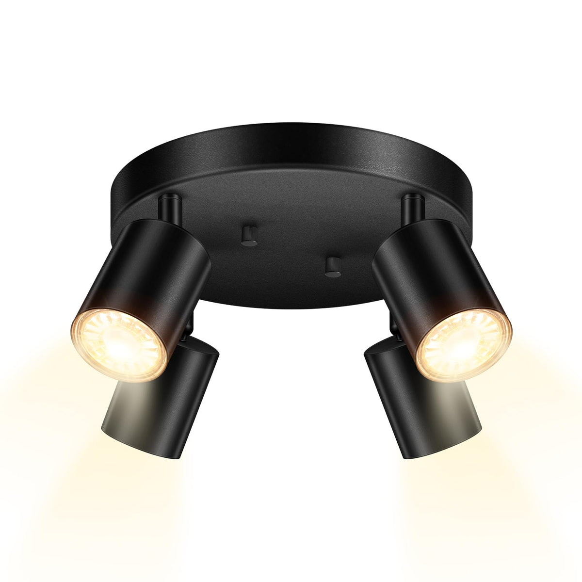 LED 4 Light Track Lighting Kit, LED Track Lighting Fixtures, Black Round Ceiling Spot Lighting, Flexibly Rotatable