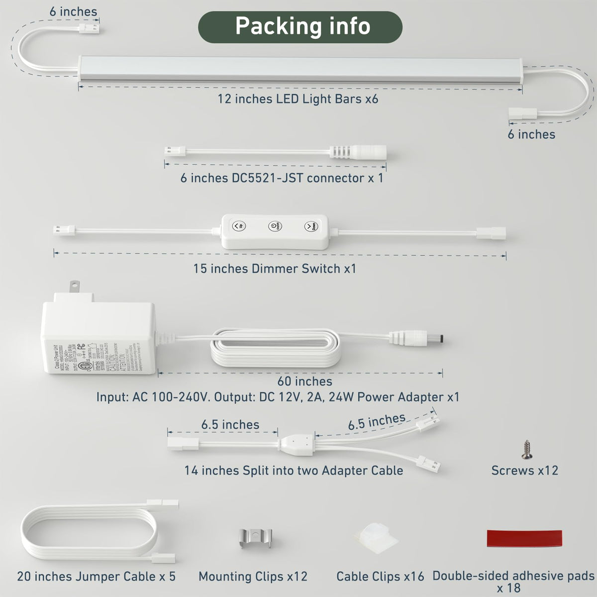 Under Cabinet Lighting Plug in. 6 PCS 12 Inches Likable Slim Bright Light Strips. Dimmable 24W Cabinet Lights Over