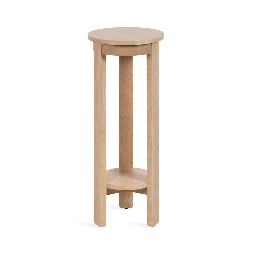 Inspired Saarinen Style Foxford Modern Tiered Round Drink Table, 12 x 12 x 30, Light Natural, Transitional Two-Tier Circle Plant Stand for