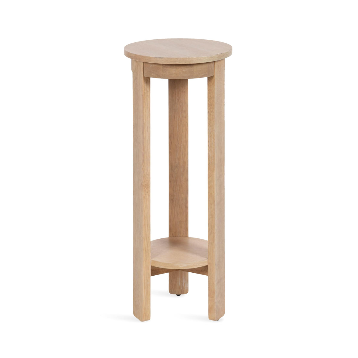Inspired Saarinen Style Foxford Modern Tiered Round Drink Table, 12 x 12 x 30, Light Natural, Transitional Two-Tier Circle Plant Stand for