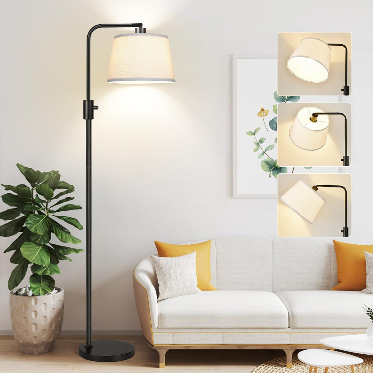Upgraded】 Dimmable Floor Lamp, 1000 Lumens LED Bulb Included, Arc Floor Lamps Modern Standing Lamp with Linen Shade