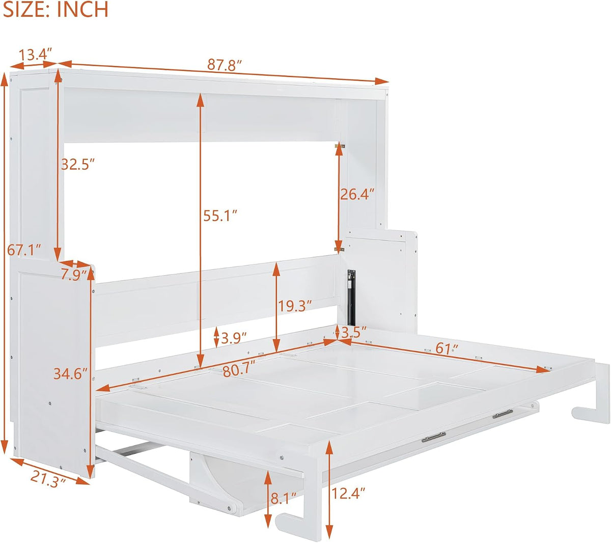 Queen Horizontal Murphy Bed with Desk, Murphy Bed can be Folded into a Cabinet, Hideaway Wall Bed Frame Space-Saving