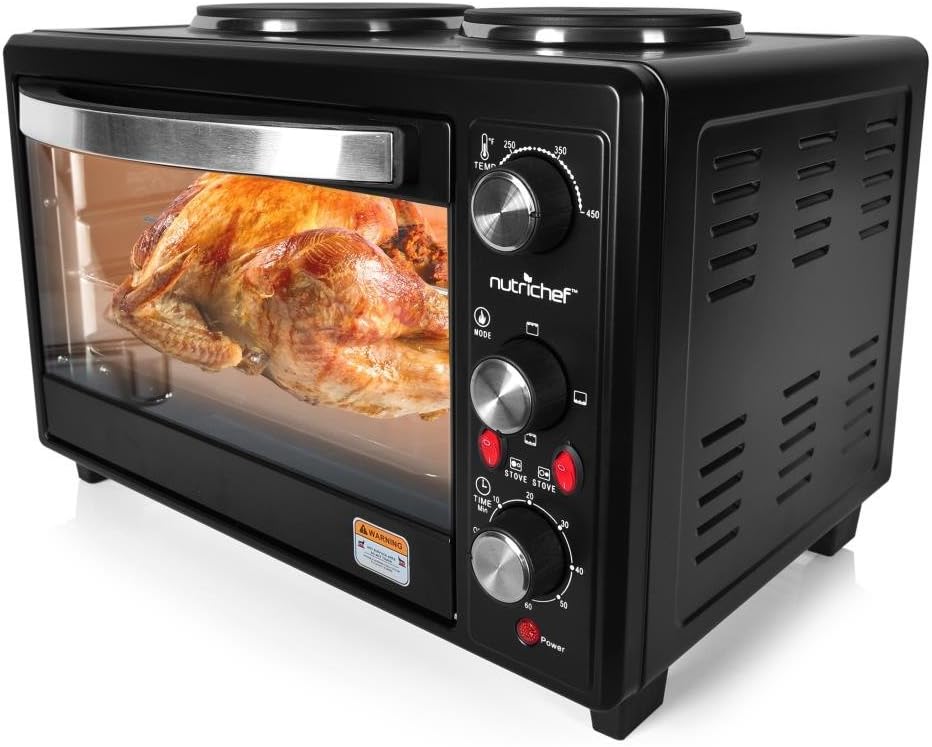 Updated Premium Version Multifunction Grill Oven, Dual Hot Plate, Toaster Oven w/Rotisserie, Grill/Griddle Top