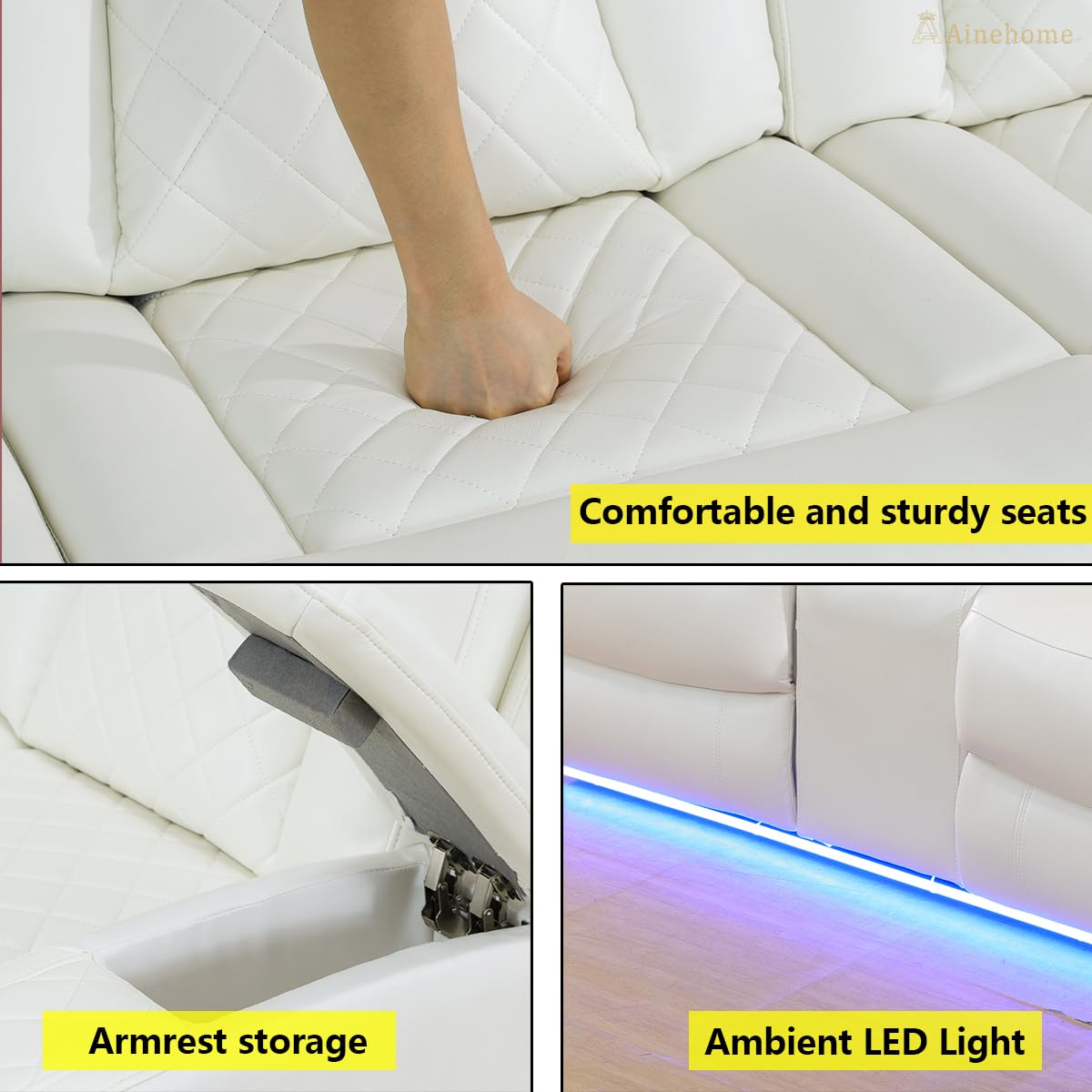 Power Recliner Sofa Set Sectional Couches with LED Light, Leather Reclining Corner Sectional Sofa Set with 2