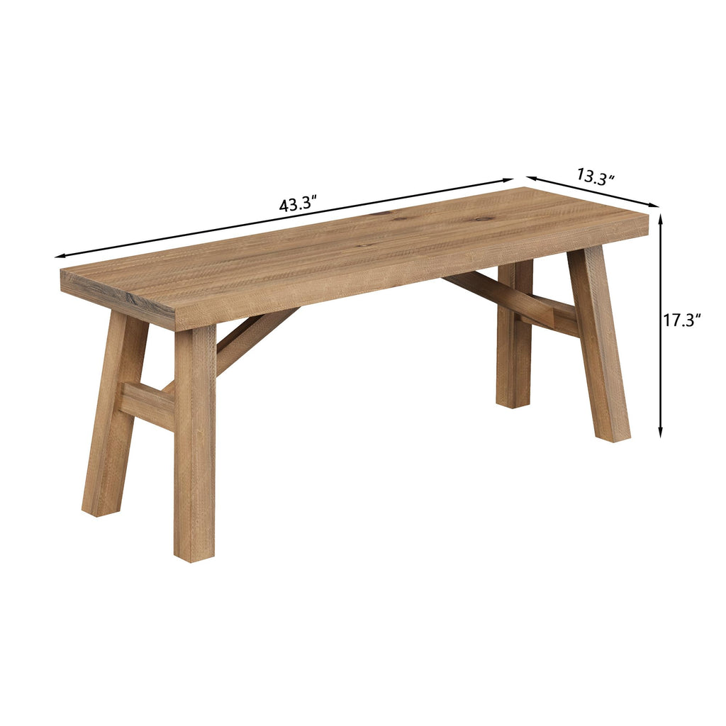 Sawmill Long Solid Wood Bench, 43" Farmhouse Entryway Bench, Natural