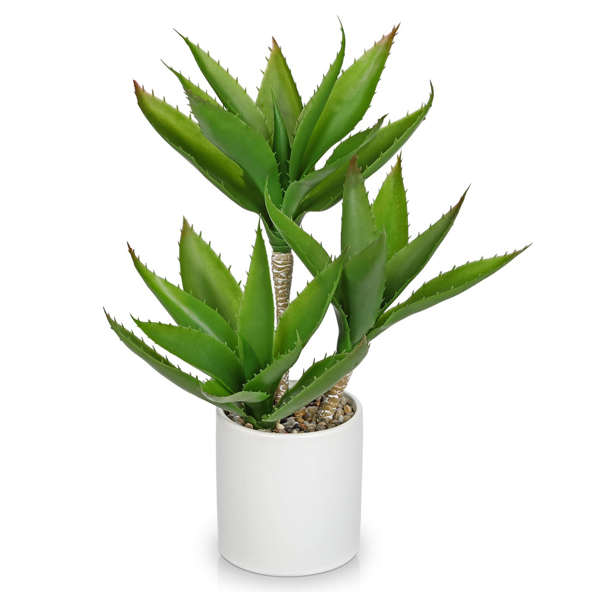 Large Artificial Agave Plants Fake Three-Head Agave Succulents Plant Potted 17" Faux Plant in White Pot Succulent