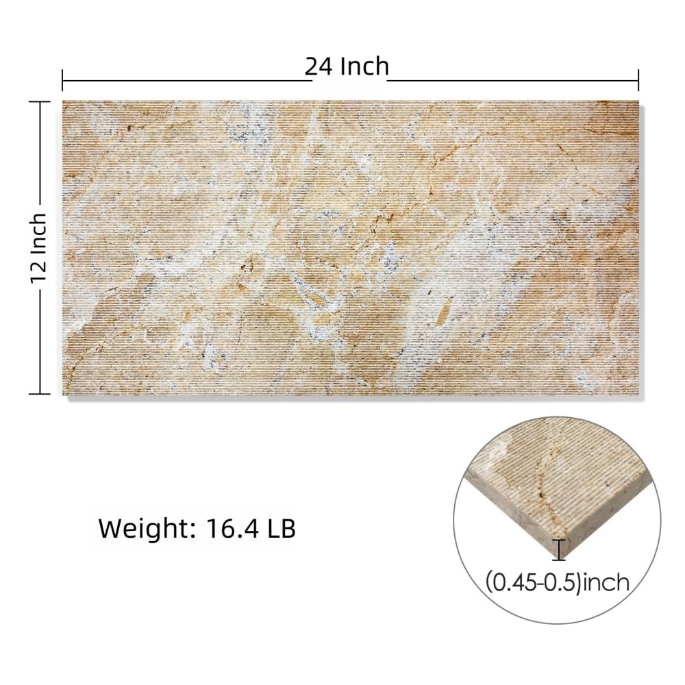 3D Fluted Natural Marble Tiles, 12 x 24 Inch, 4 Pieces, Gold Yellow Beige