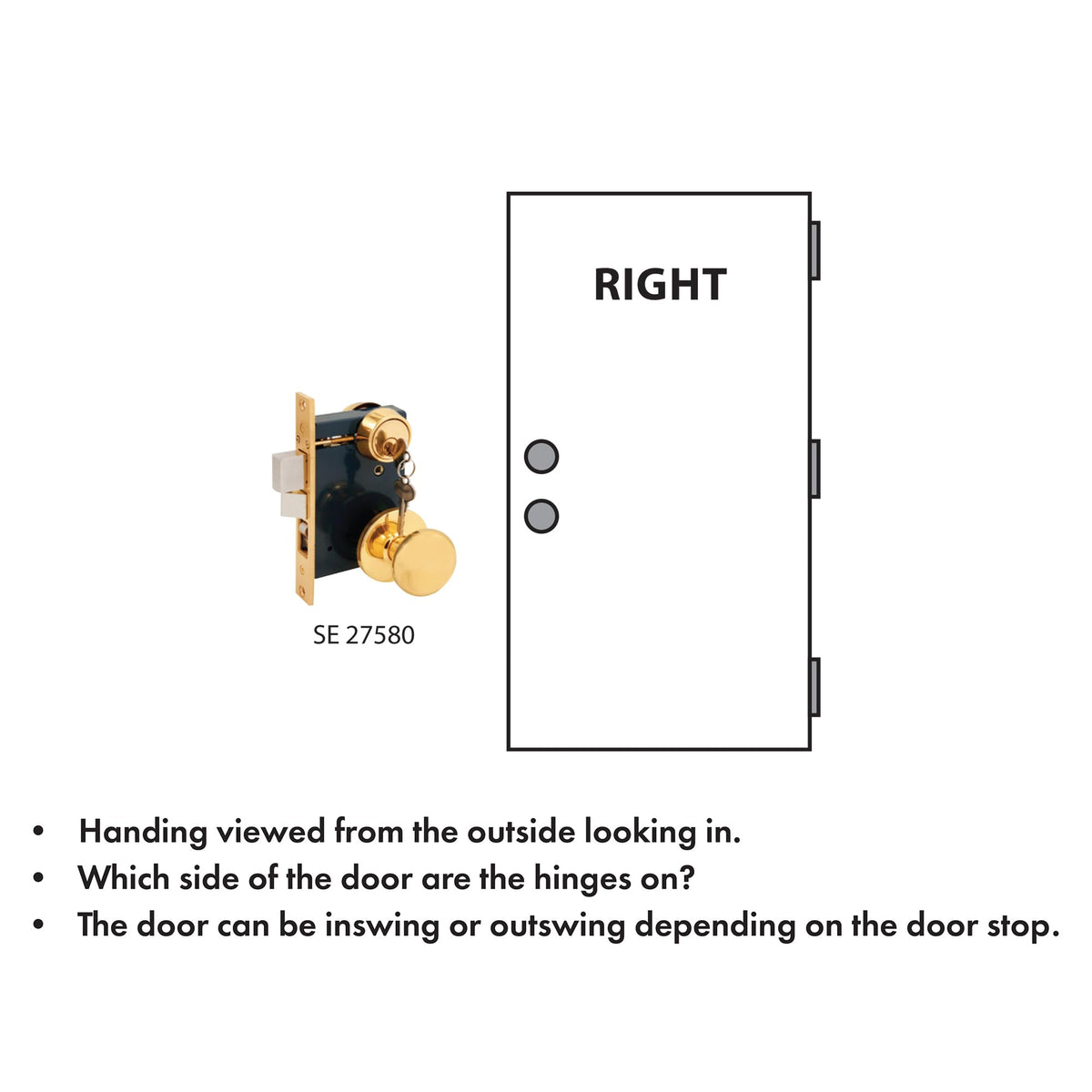 SE 27580 2-1/2 in. Backset, Entrance Mortise Lockset, Wrought Solid Brass, Right Handed (Single Pack)
