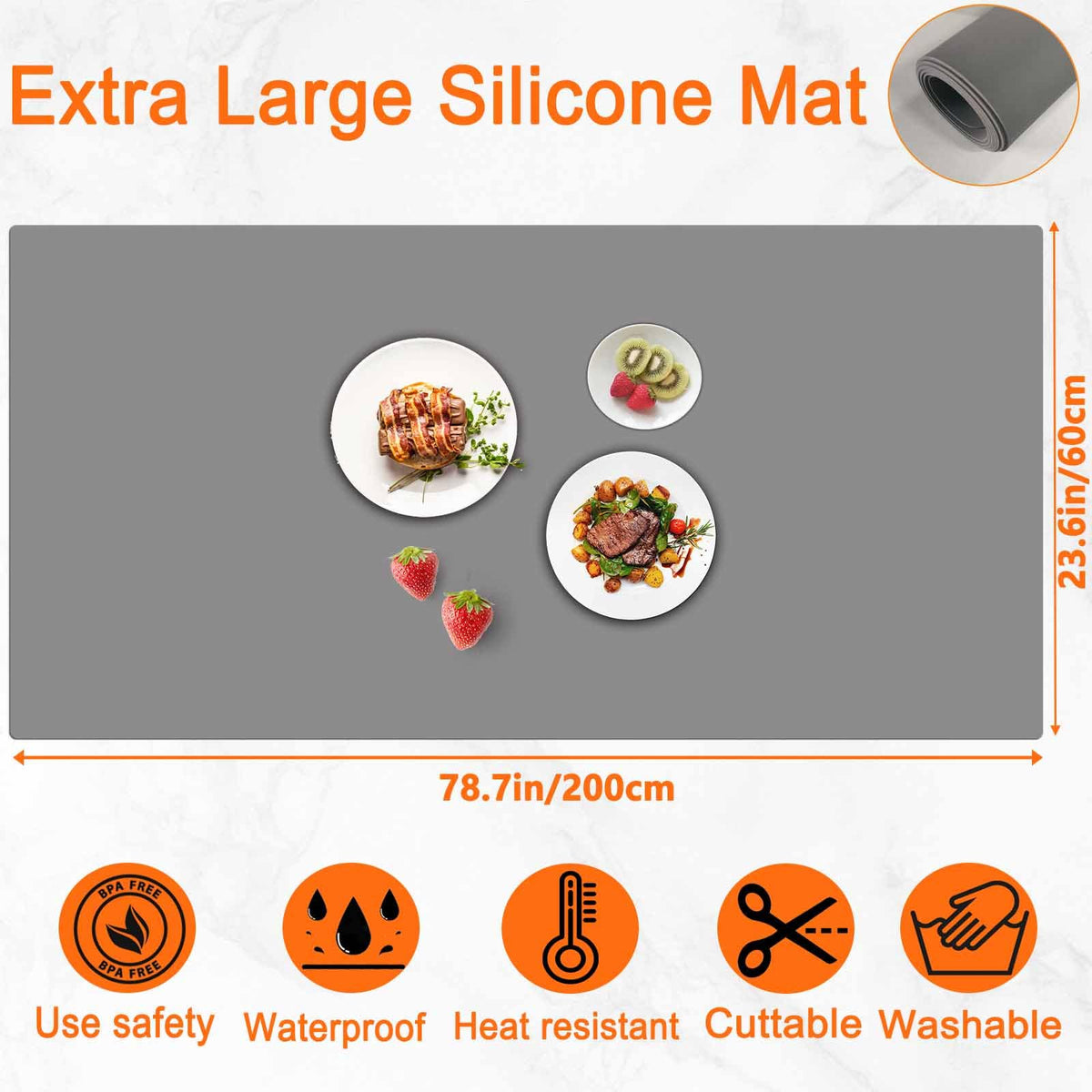 Extra Large Silicone Mat 78.7''x23.6''(200cmx60cm), Large Silicone Mats Counter, Multipurpose Heat Resistant Mat