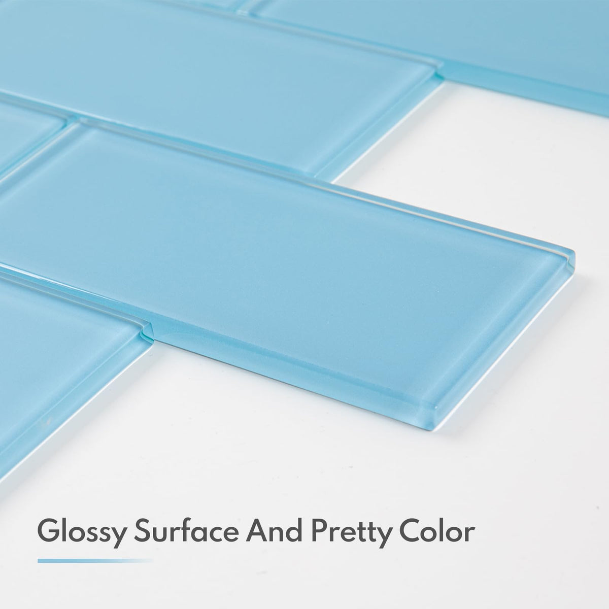 Blue Glass Subway Tile, Glass Kitchen Shower Backsplash Wall, 3 x 6 Inches, 4 Sq.Ft.