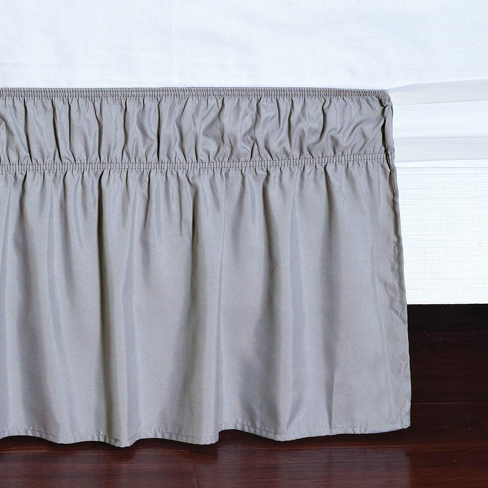 Wrap Around Elastic Bed Skirt for Beds, 24" Drop, Grey