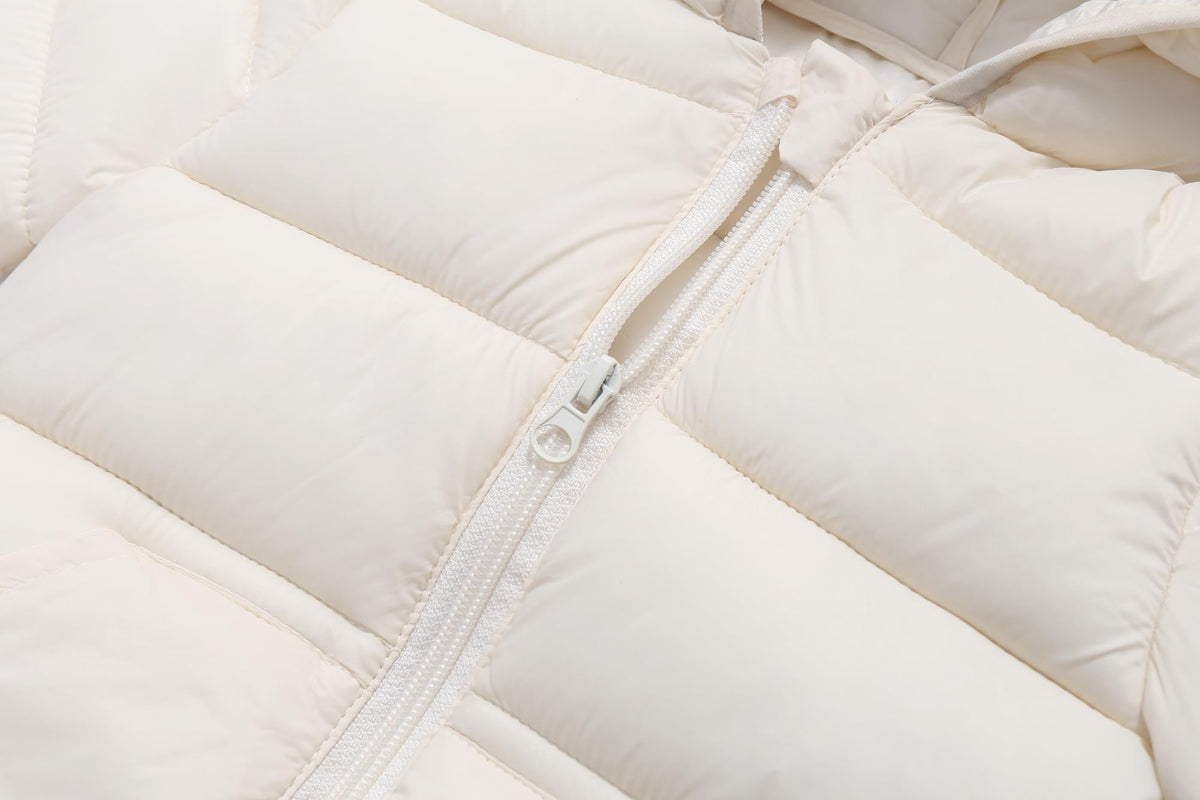 Baby Hooded Down Jacket Boys Girls Light Puffer Winter Coats Toddler Bear Ears Zipper Up Down Coats Outwear Ivory