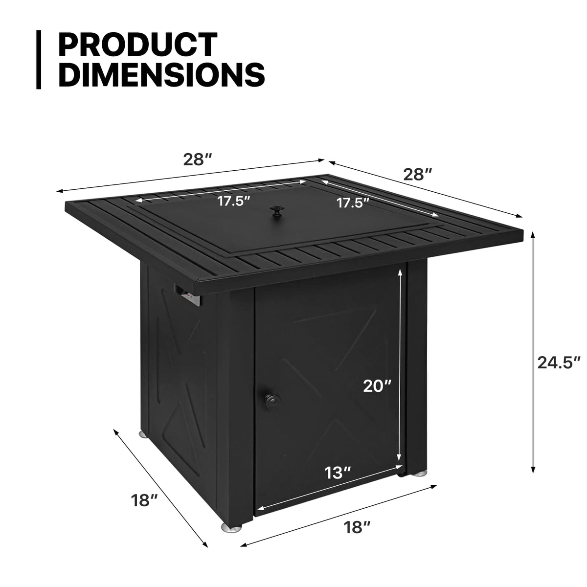 28 in Square Propane Fire Pits Table, 50000 BTU Outside Dinning Propane Outdoor Fire Pit Table Top with Lid, Deck