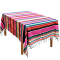 59 x 84 Inch Mexican Blanket Striped Tablecloth Large Square Fringe Cotton Mexican Serape Tablecloth for Mexican