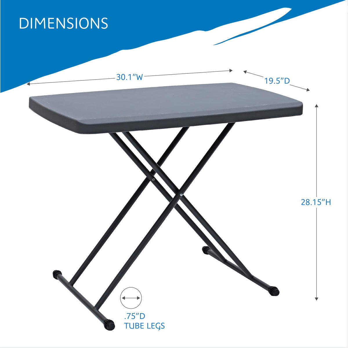 IndestrucTable Classic Personal Folding Table, Charcoal, 30' x 20"