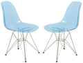 Inspired Eames Style Acrylic Dining Chairs with Chrome Eiffel Base - Set of 2, Curved Back Ergonomic Accent Side Chairs for Modern and