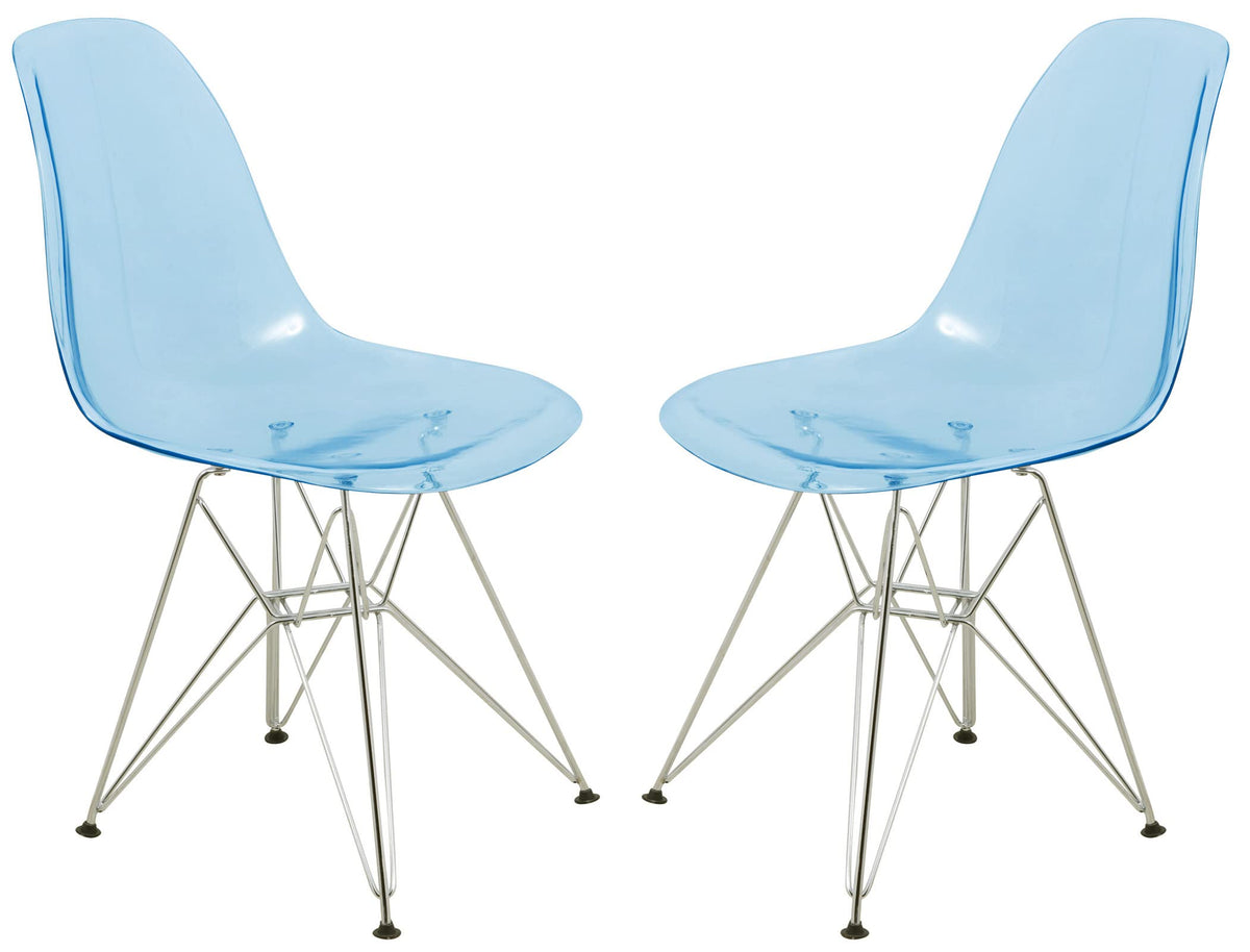 Inspired Eames Style Acrylic Dining Chairs with Chrome Eiffel Base - Set of 2, Curved Back Ergonomic Accent Side Chairs for Modern and
