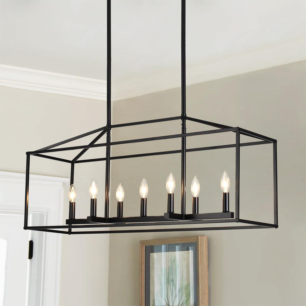 38" 7-Light Black Large Modern Farmhouse Rectangular Chandelier