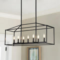 38" 7-Light Black Large Modern Farmhouse Rectangular Chandelier