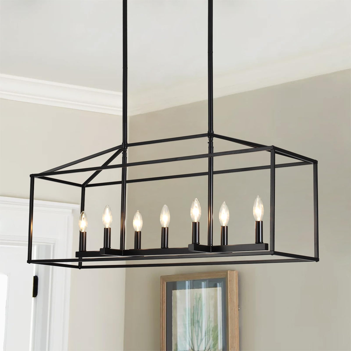 38" 7-Light Black Large Modern Farmhouse Rectangular Chandelier
