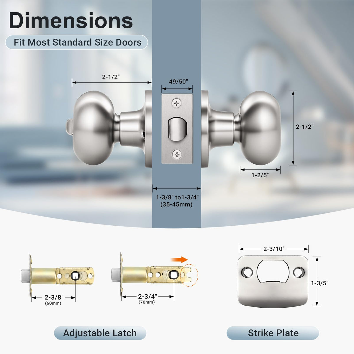 6 Pack Brushed Nickel Door Knob with Lock and Key, Egg Shaped Oval Door Knob Keyed Alike Doorknob /Bathroom/Office