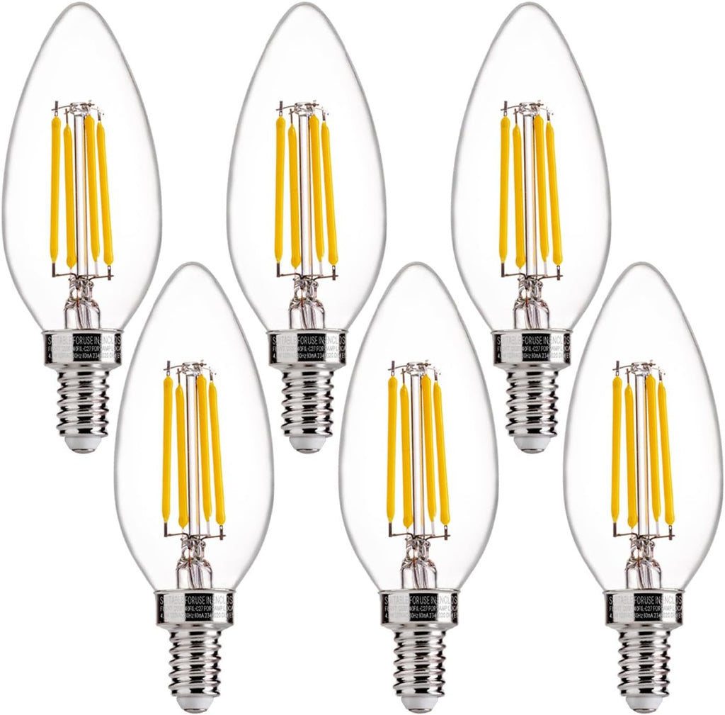 60W Equivalent LED Chandelier Light Bulbs, Dimmable LED B11 E12 Candelabra Base Bulbs, 3500K Natural White, 550LM, 6 - Set of 6