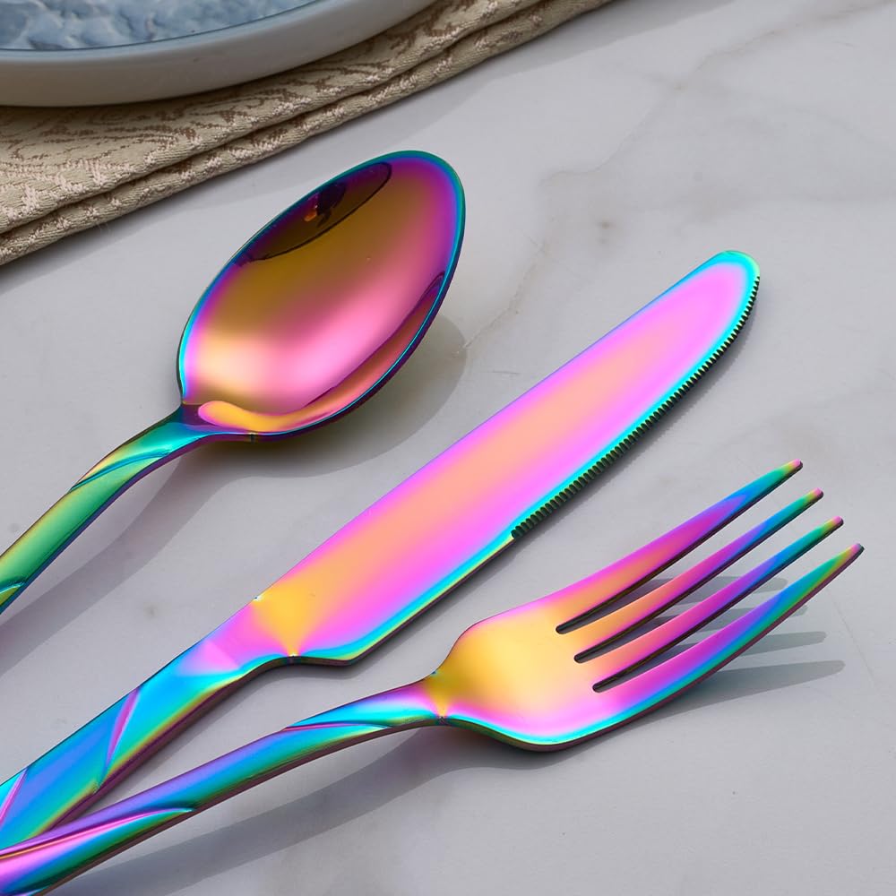 Rainbow Silverware Set, 60-Piece Stainless Steel Flatware Set