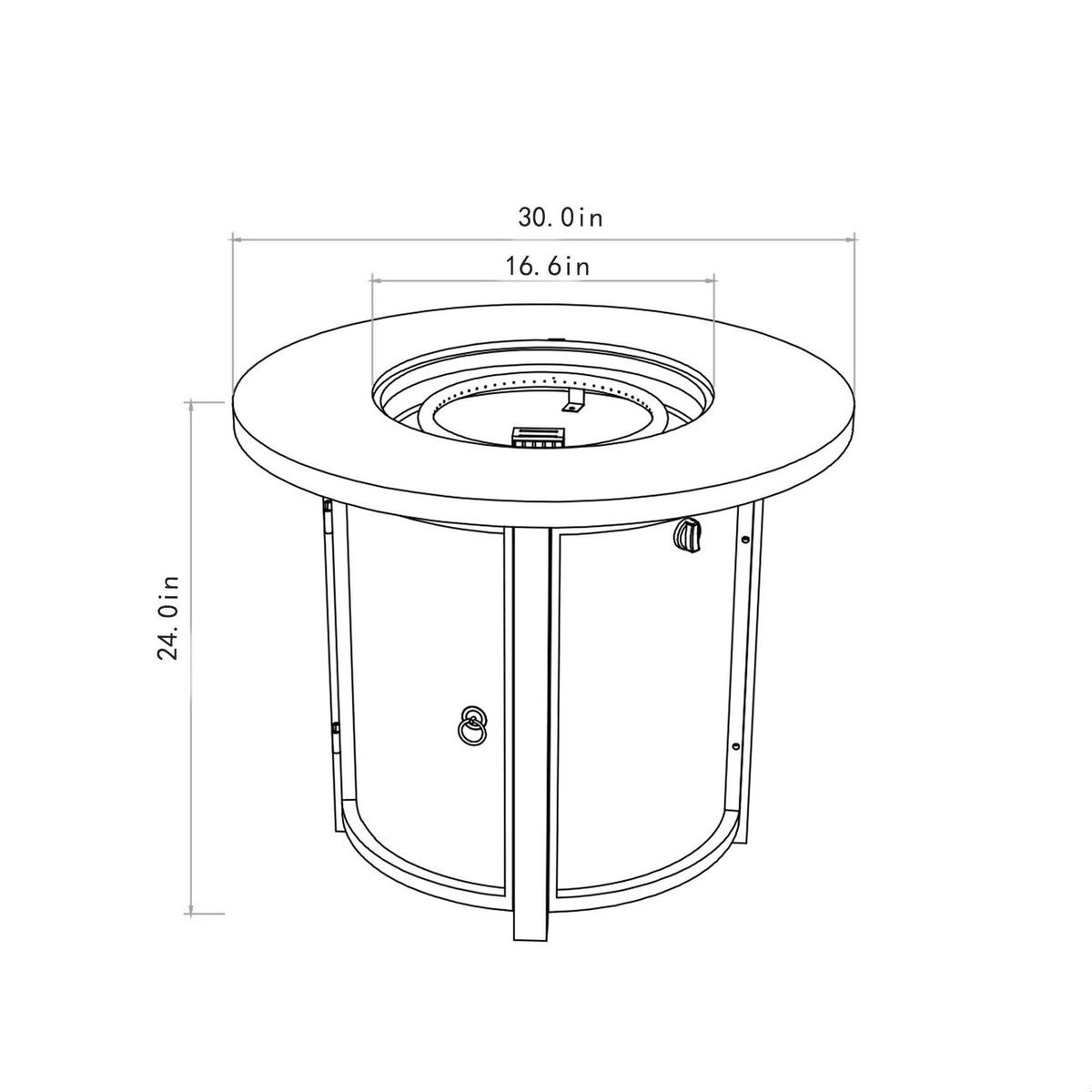 30" Round Propane Fire Pit Table, 50000 BTU Outdoor Gas Heater with Steel Top & Wicker Base, Deck, Garden, Black