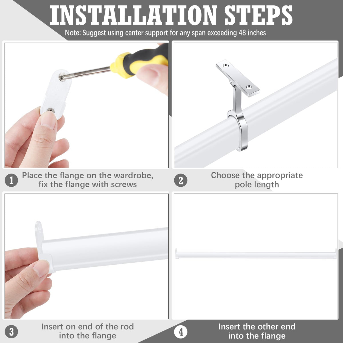 Oval Closet Rod Kit with End Caps Brackets, White