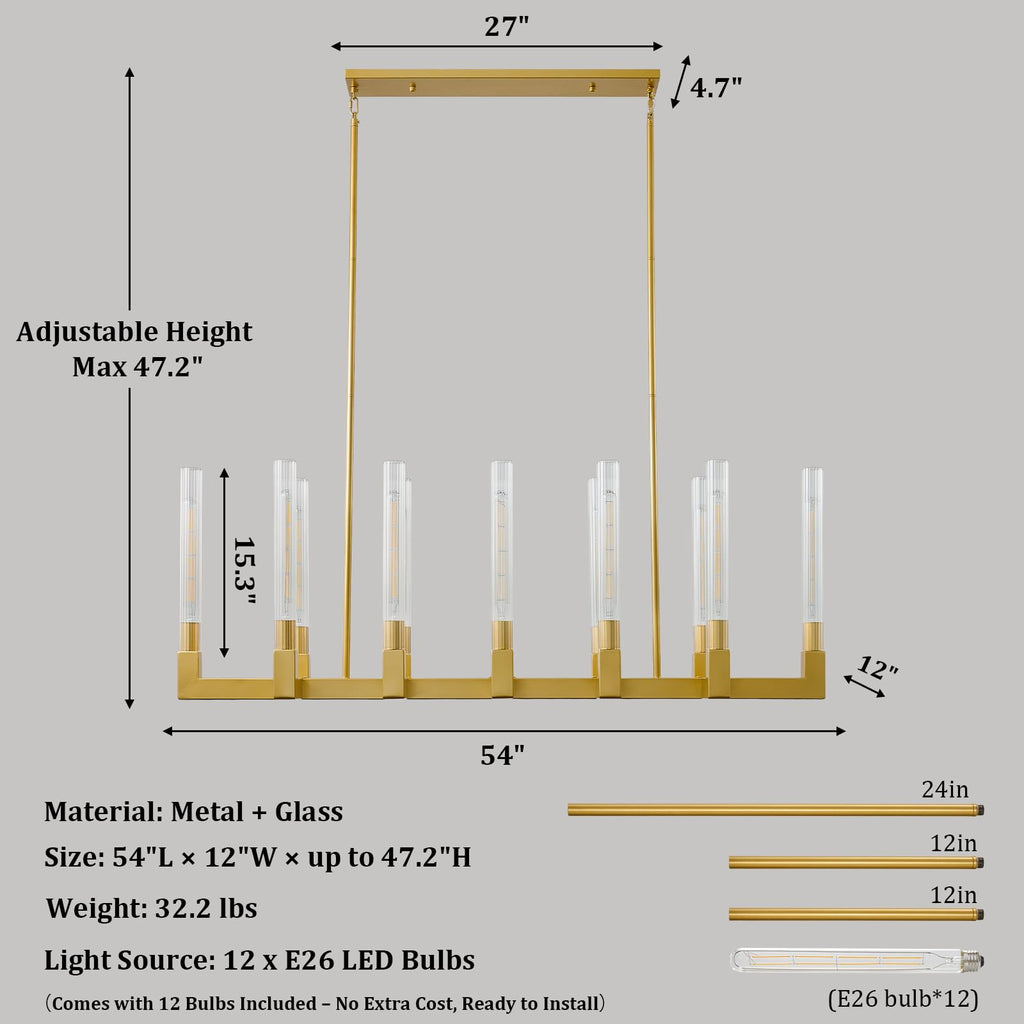 Gold Farmhouse Dining Room Chandelier,Modern Linear Rectangle Chandelier