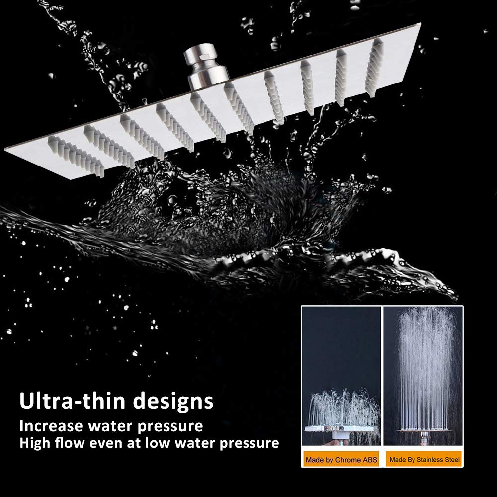Rain Shower Head with 11'' Adjustable Extension Arm, Large Stainless Steel High Flow Rainfall Square Shower head