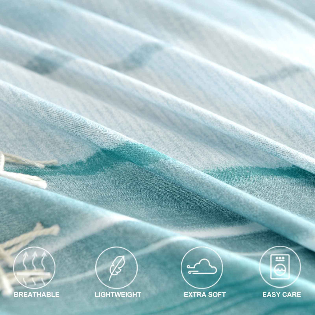 Blue Grey Striped Duvet Cover - Teal and Gray Stripe Printed Pattern Reversible Microfiber Comforter Cover