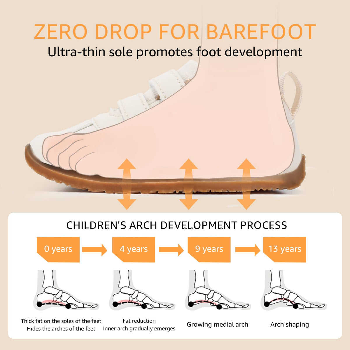Toddler Shoes Barefoot Sneakers Beige Brown T9