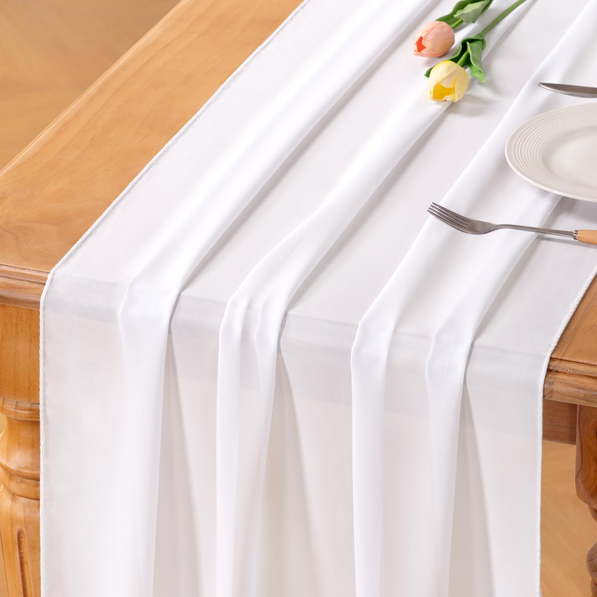 White Chiffon Table Runner Fall Boho Wedding Birthday Party Decor