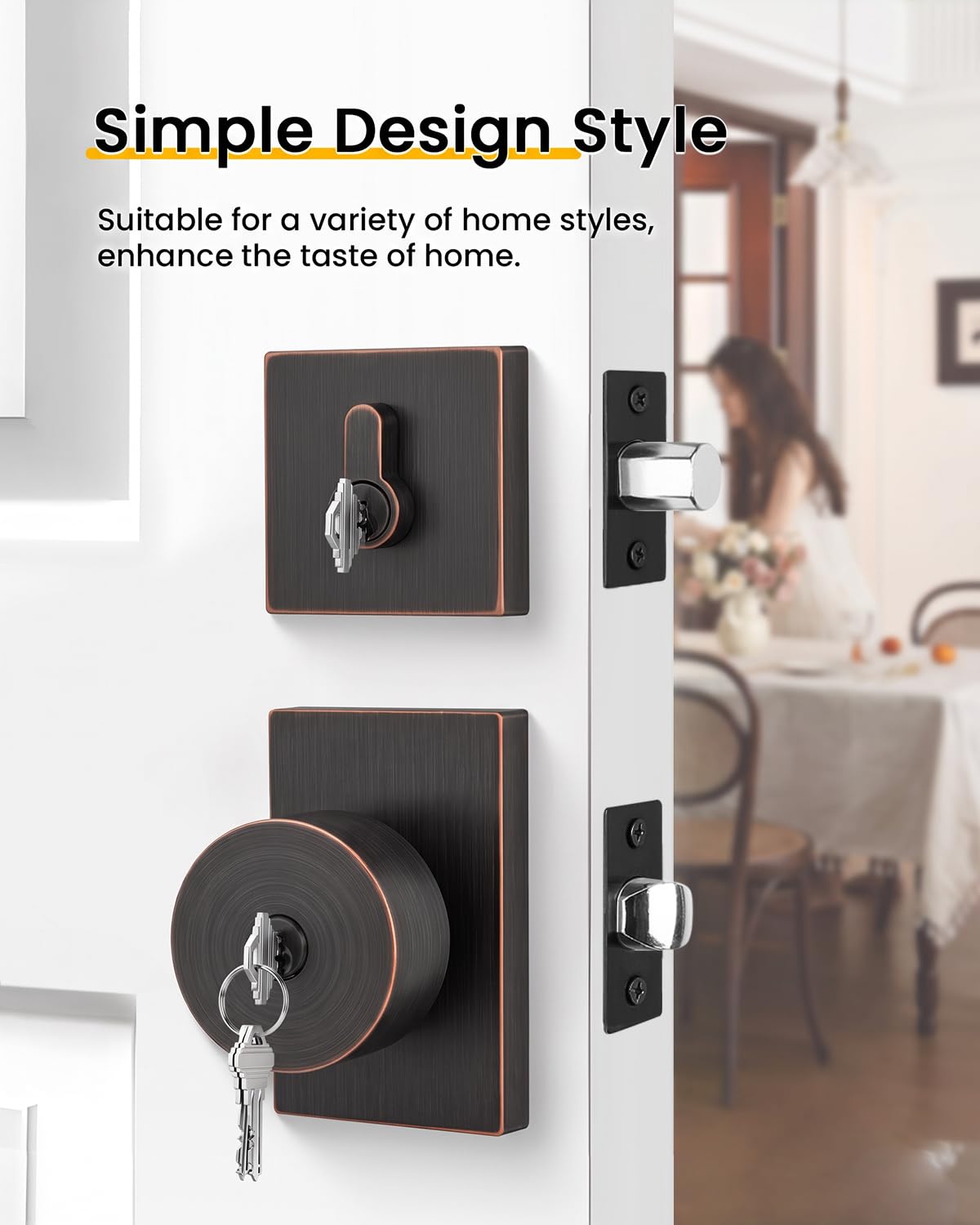 Oil Rubbed Bronze Exterior Door Lock Set, Square Contemporary Keyed-Alike Door Knob and Deadbolt Set, Heavy Duty
