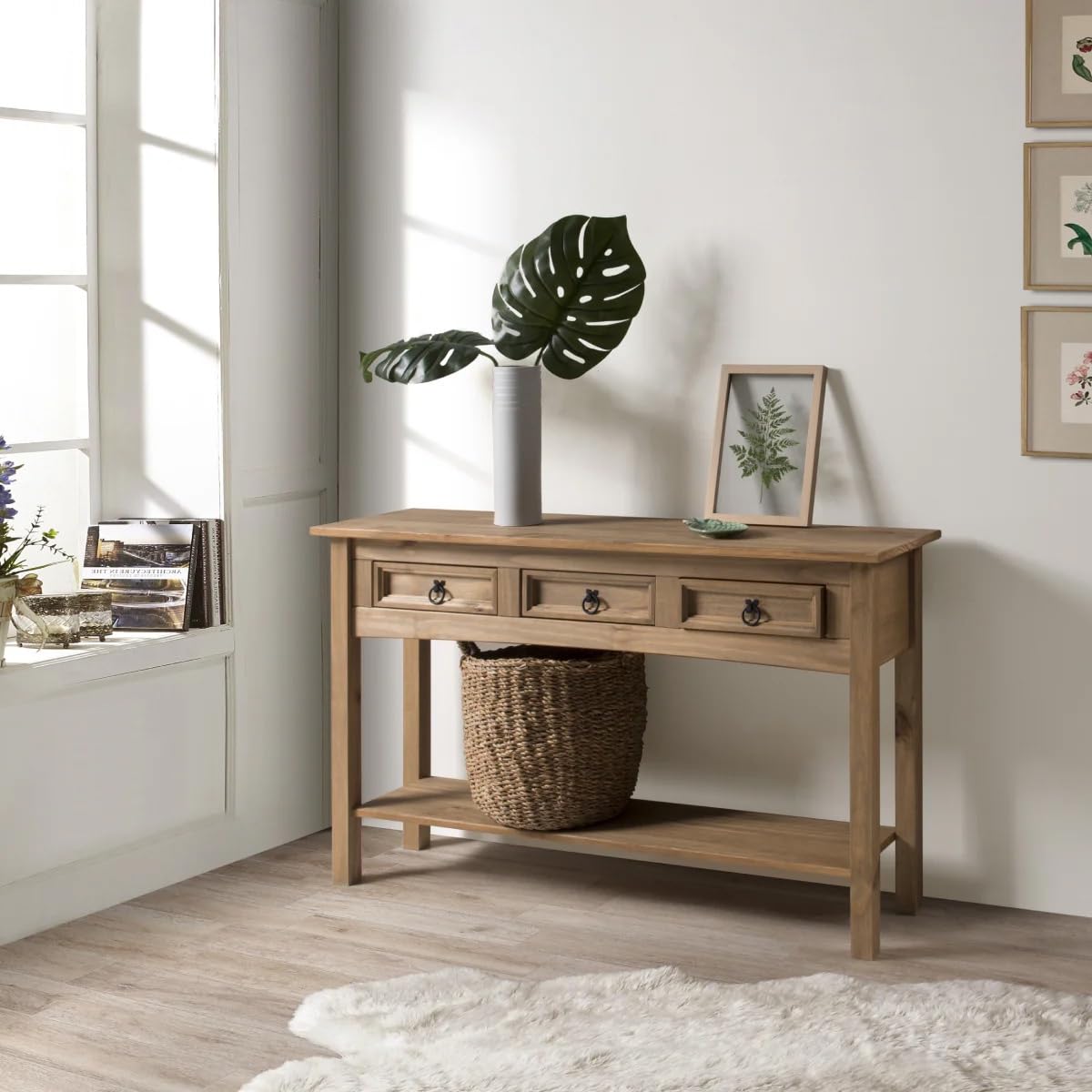 OS Home and Office Furniture Cottage Series Wood Hall Table Console in Brown