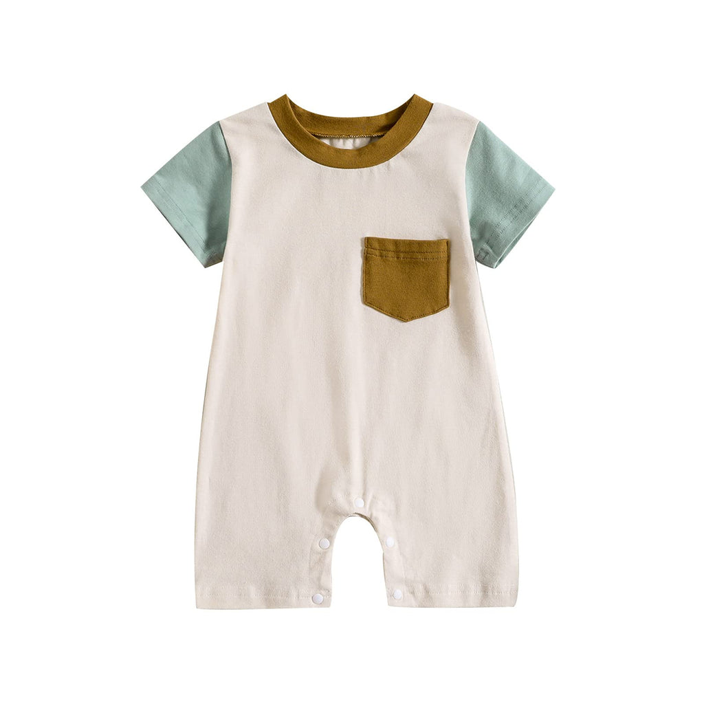 Summer Outfit One Piece Clothes Infant Newborn Baby Boy Romper Jumpsuit Short Sleeve Bodysuit Overalls Patchwork