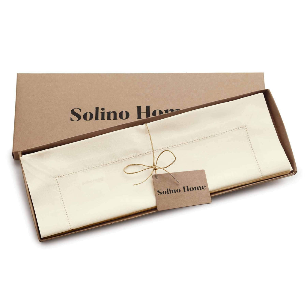 Cotton Linen Placemats Ivory Hemstitch, 14 x 19 in, Set of 4