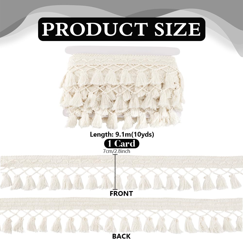 Tassel Fringe Trim, 2-3/4 inch Polyester Lace Tassel Trim Ribbon Beige Sewing Fabric Trims Crochet Ribbon - 10 Yards
