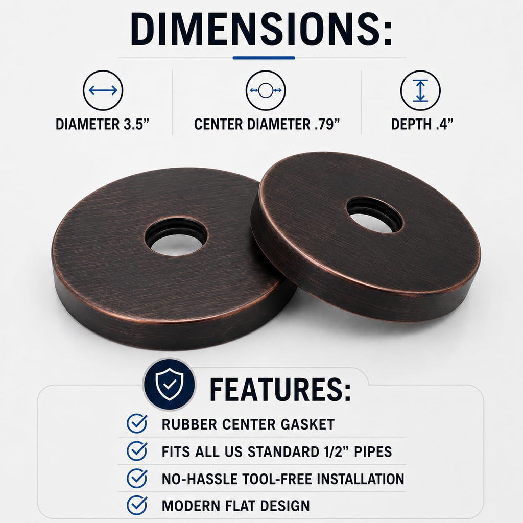 Modern 3.5" Escutcheon Plate Extra Large | Shower Arm Flange Universal Replacement Cover Round 3 1/2 Inch (Oil Rubbed