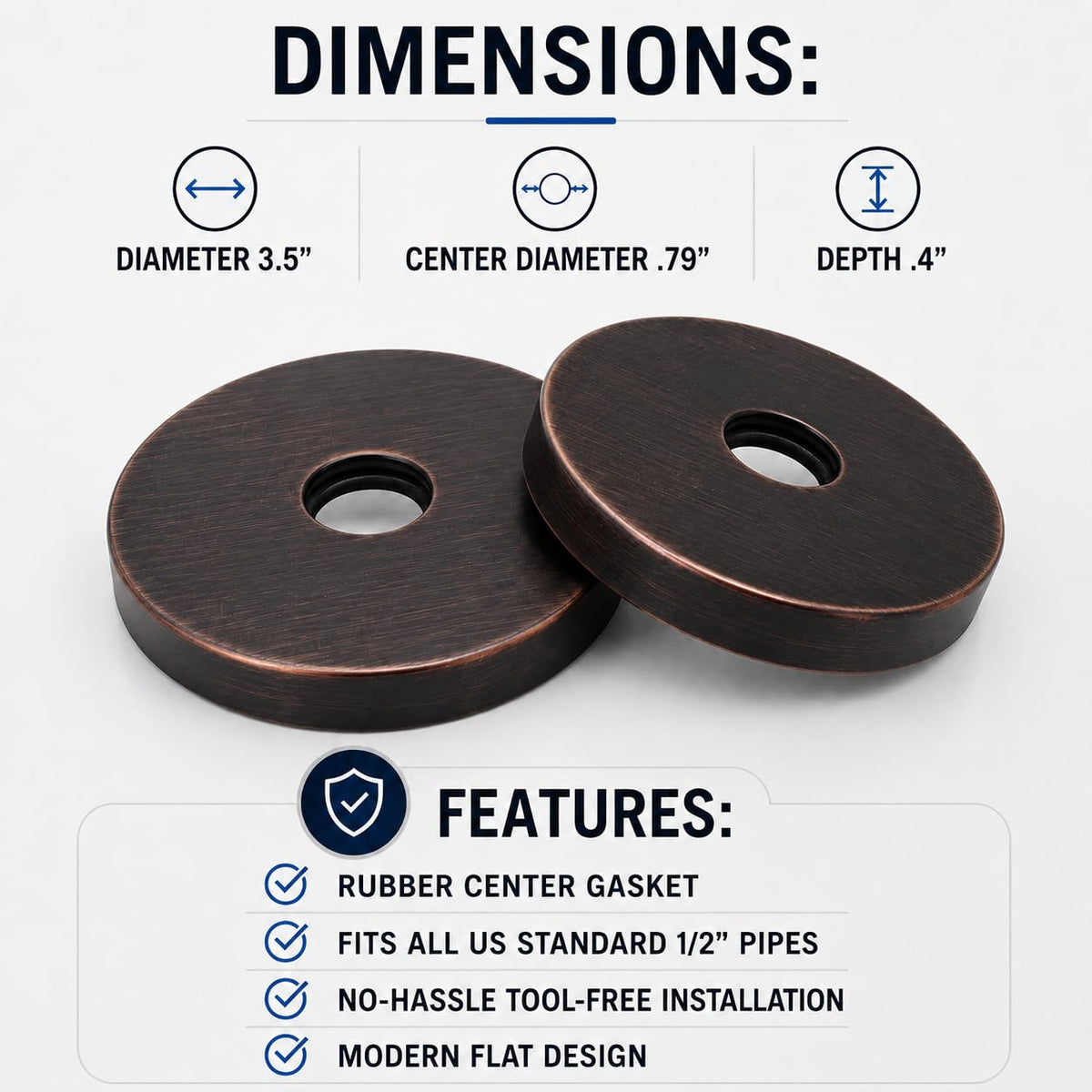 Modern 3.5" Escutcheon Plate Extra Large | Shower Arm Flange Universal Replacement Cover Round 3 1/2 Inch (Oil Rubbed