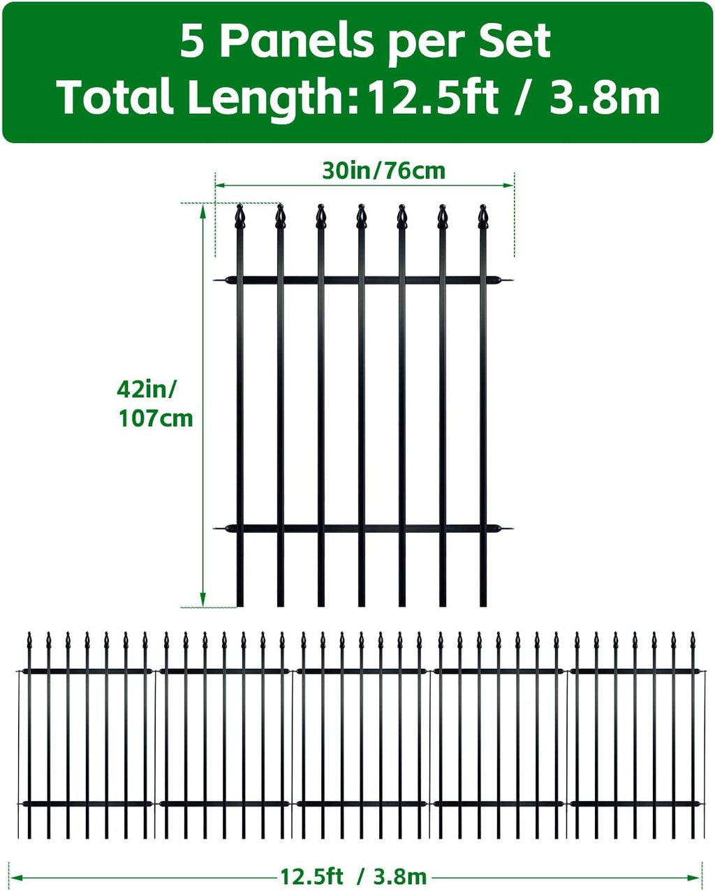 Metal Garden Fence 42" H x 30" W (5 Pack), No Digging Thicken Decorative Garden Border Fence, Rustproof Black Garden
