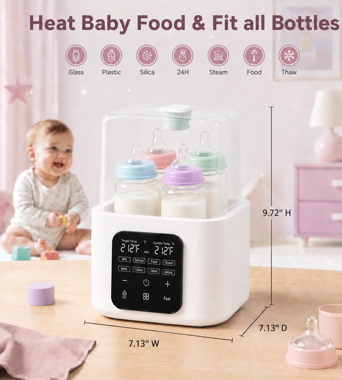 6-in-1 Baby Bottle Warmer & Drier, Digital Touch Screen Fast Milk Warmer, Defroster & Baby Food Heater, Dual Temp