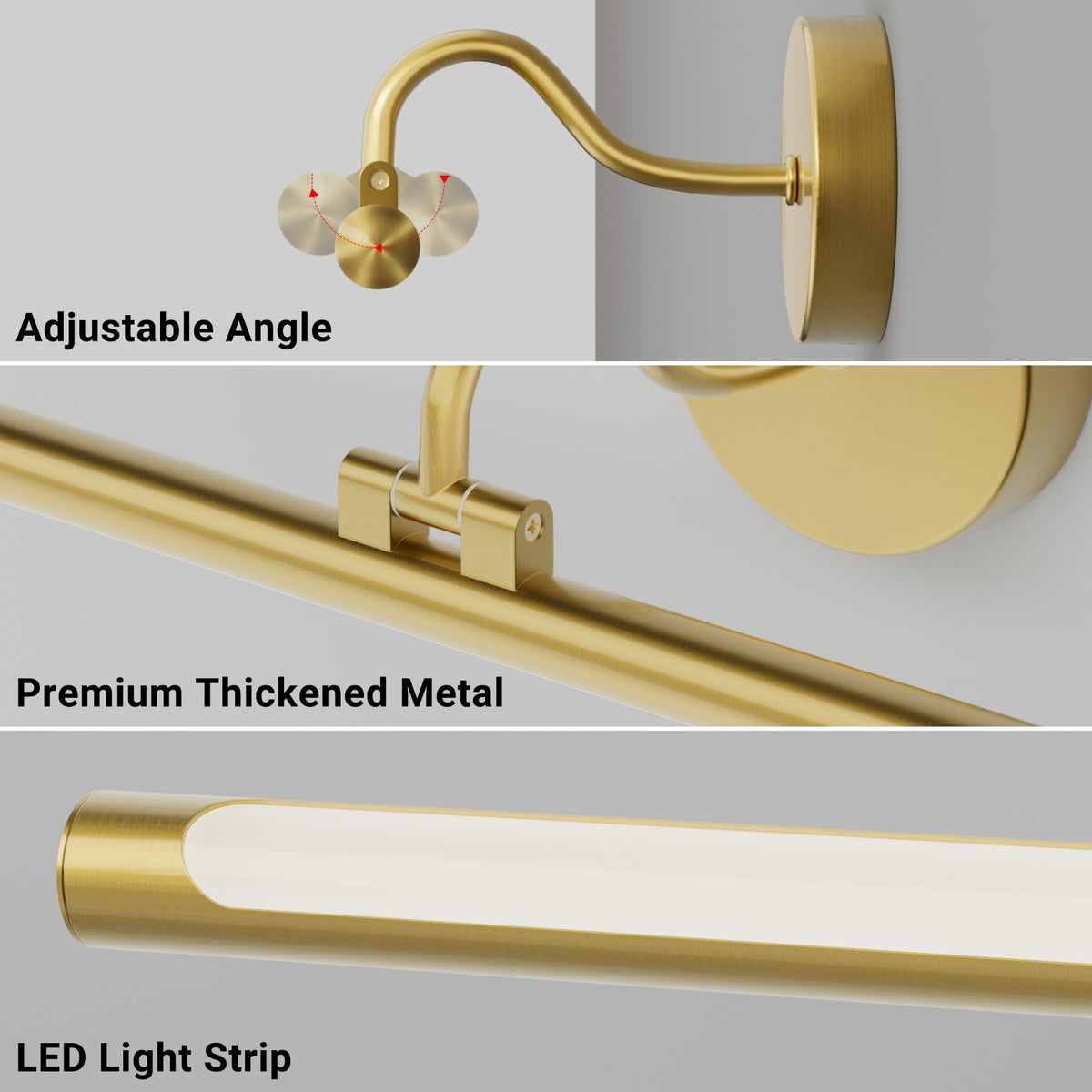 Hardwired Gold Picture Lights for Paintings - 15.7 inch 3CCT Dimmable Gallery Light LED Wall Art Lighting with Remote