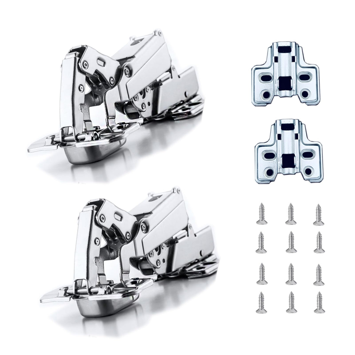 165 Degree Soft Close Inset Frameless Hinges 2 Pack, Cabinets Door Brushed Nickel Flush Mount Clip-on Hinge