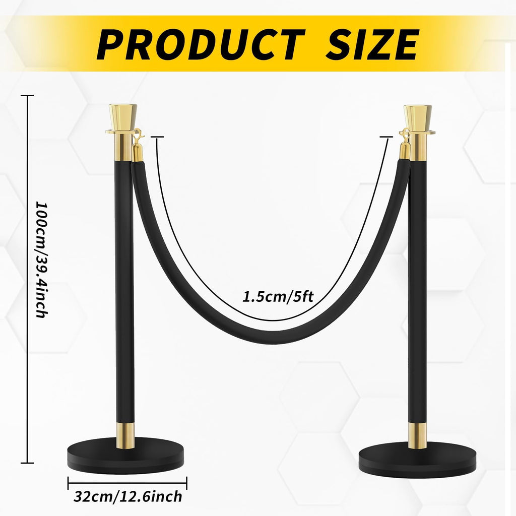 Black Stanchion, 5 ft Black Velvet Rope Red Carpet Ropes and Poles, Stainless Steel Stanchions Post Used for